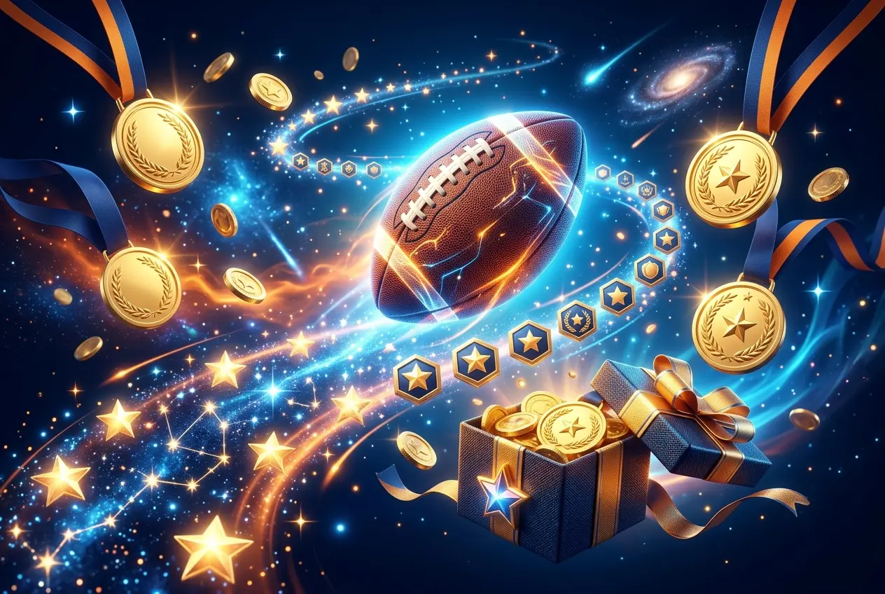 Fidelidade desportiva: bola de futebol, medalhas e estrelas