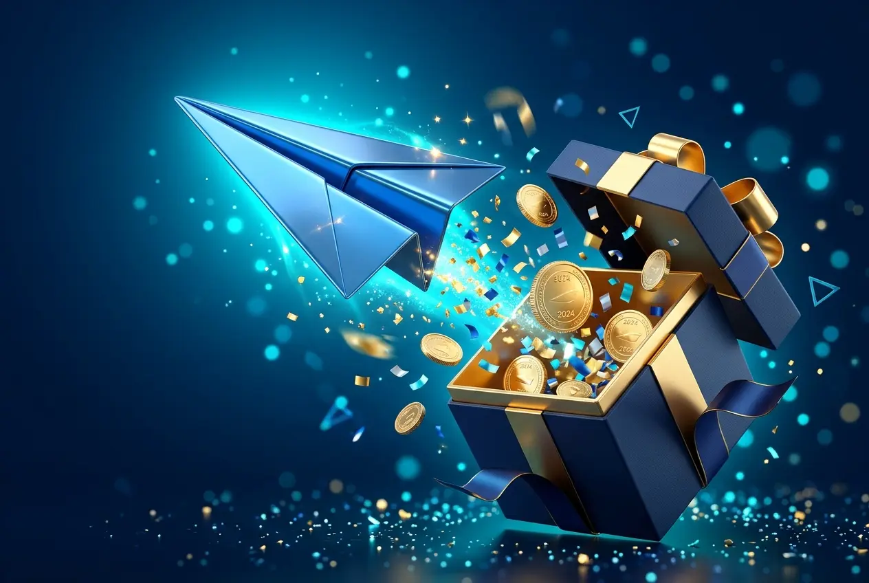 Bónus Telegram: avião de papel e caixa de presente